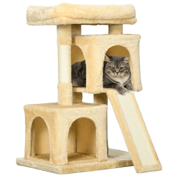 Cat Sisal Activity Tree with 2 Houses - Cream White