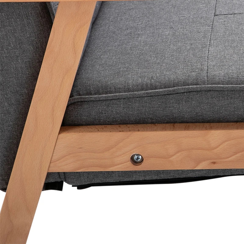 Grey Linen Accent Armchairs, Set of 2 - Beech Wood Frame, Living Room, Bedroom