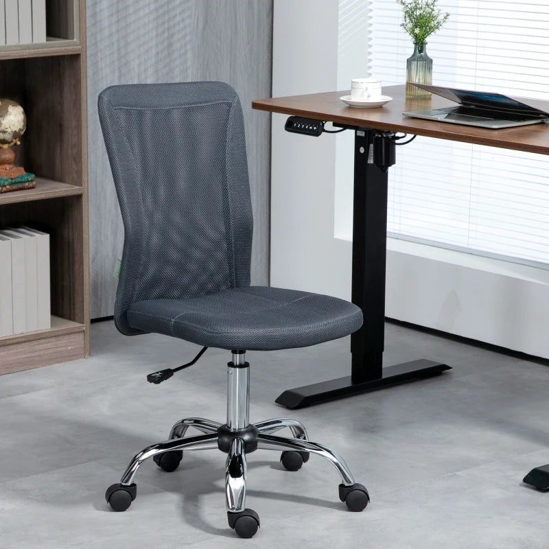 Dark Grey Mesh Office Chair with Adjustable Height and Swivel Wheels