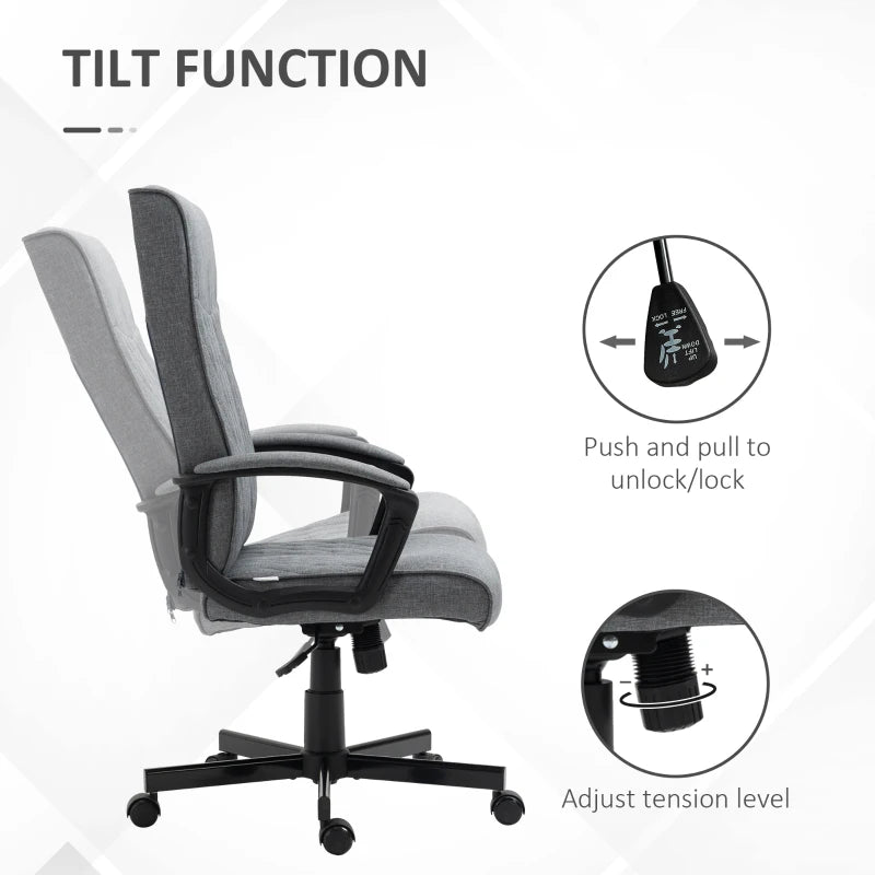 Dark Grey Linen High-Back Swivel Office Chair with Adjustable Height and Tilt