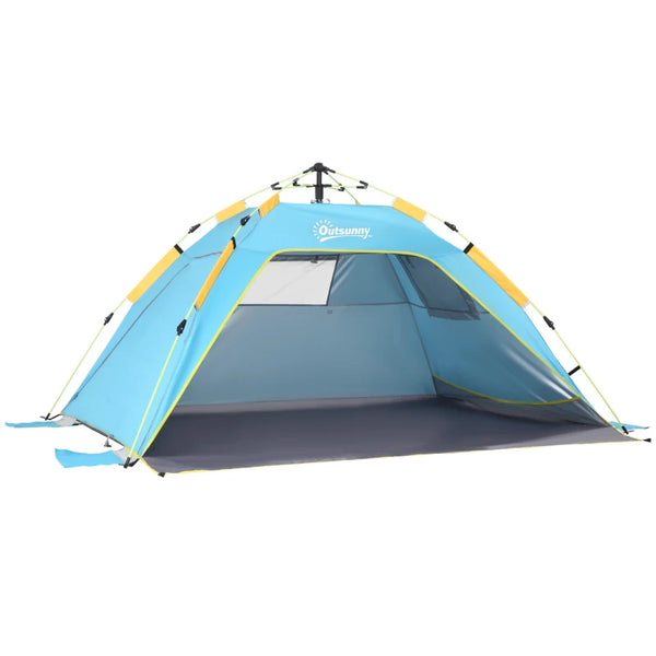 Light Blue 2-Person Pop-up Beach Tent Sun Shelter with Windows and Doors