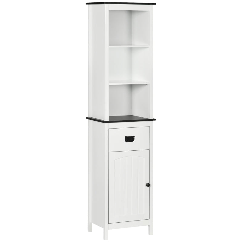 White Tall Bathroom Storage Cabinet with Drawer and Shelf