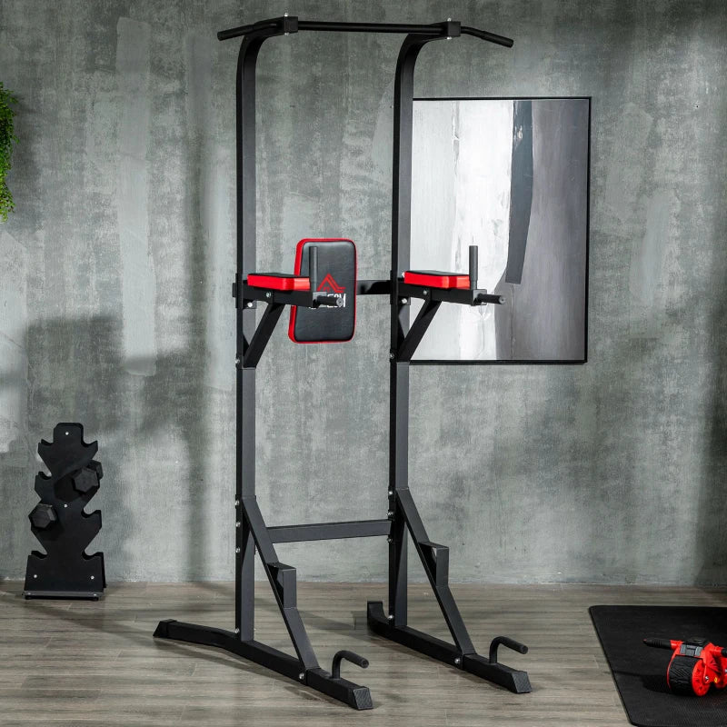 Black Freestanding Power Tower with Pull Up and Dip Station - Home Gym Equipment