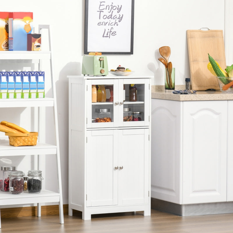 White Bathroom Storage Cabinet with Glass Doors & Adjustable Shelf