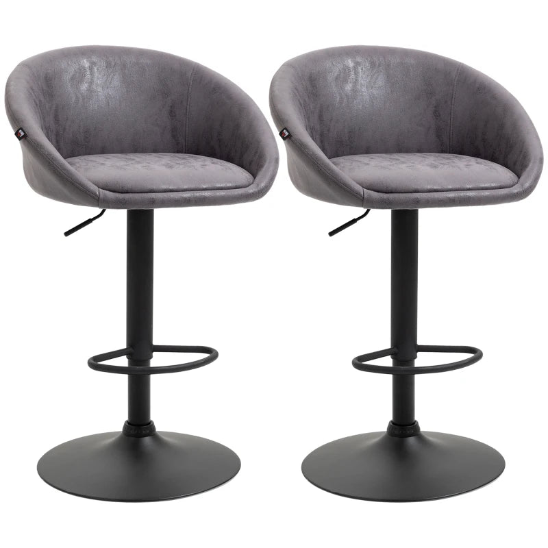 Dark Brown Adjustable Swivel Barstools Set of 2 with Backrest and Armrests