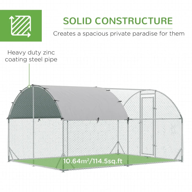 Galvanised Chicken Run with Water-Resistant Cover, 2.8 x 3.8 x 2m