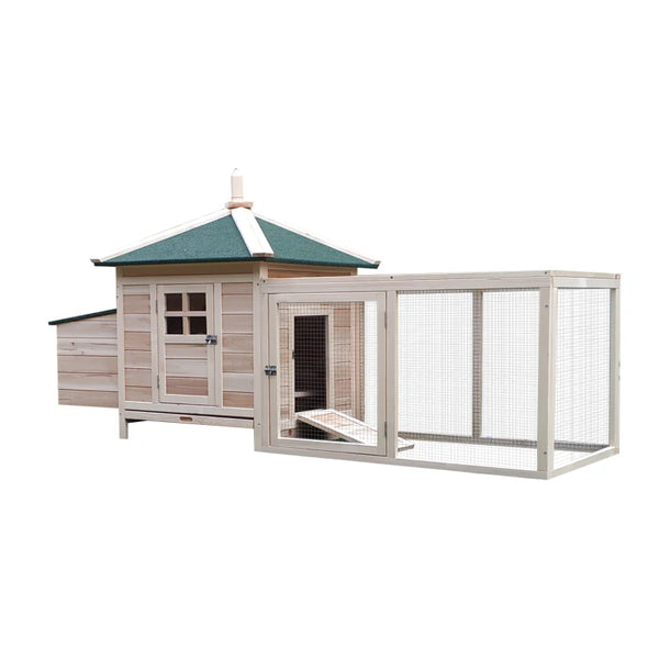 Wooden Chicken Coop with Nesting Box and Run - Outdoor Pet Cage