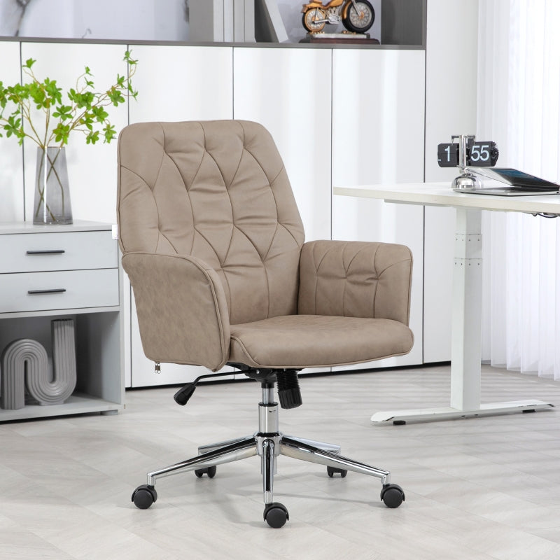 Khaki Microfibre Swivel Computer Chair with Armrest & Adjustable Height