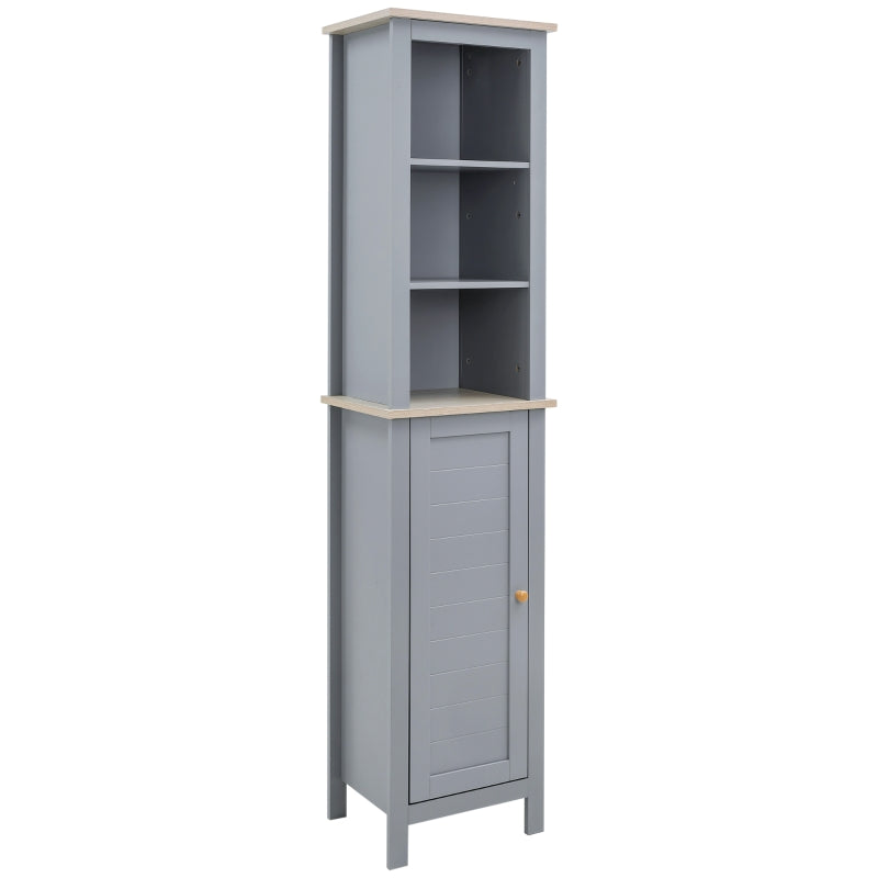 Grey Bathroom Storage Cabinet with 3 Tier Shelf and Cupboard