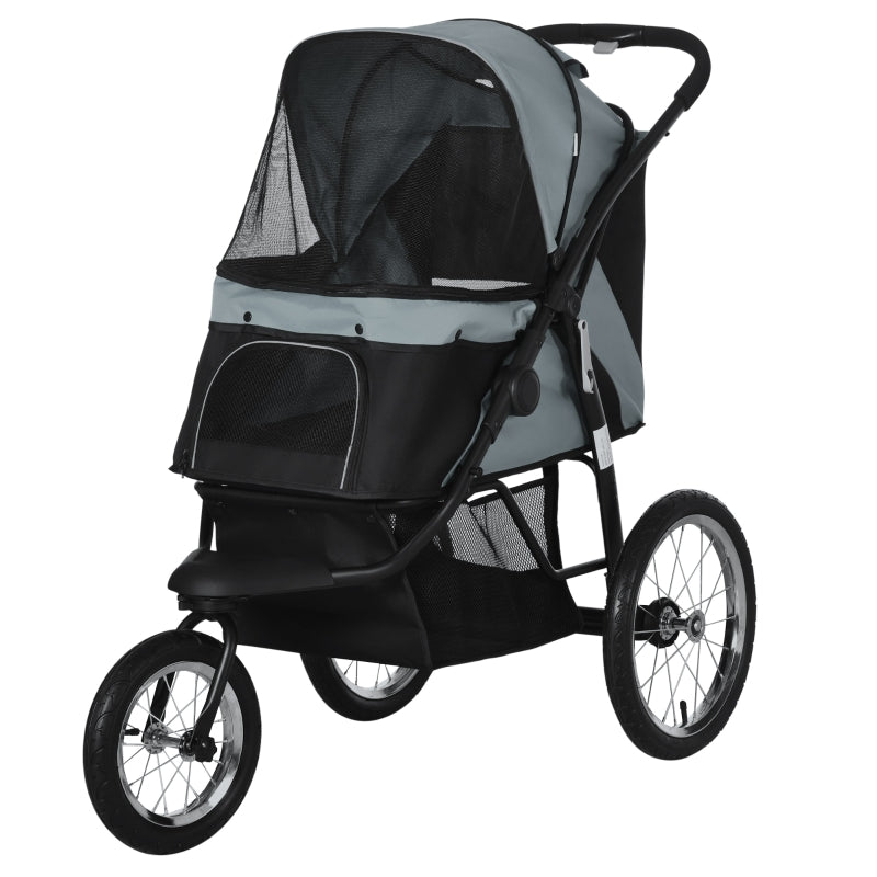 Grey Pet Stroller for Medium & Small Dogs - Foldable Jogger with Adjustable Canopy & Washable Cushion