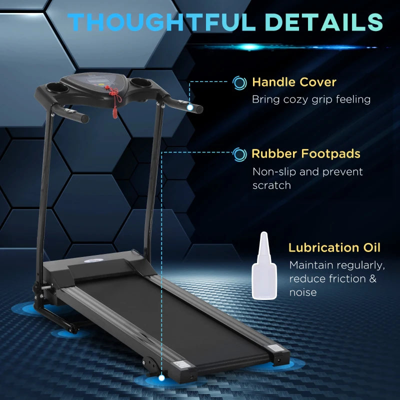 Black Foldable Electric Treadmill with LCD Display and Cup Holders