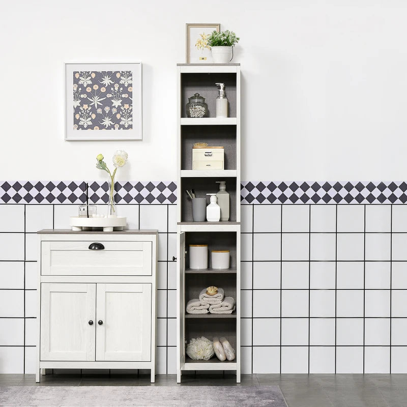 Antique White Slimline Bathroom Storage Tower with 3 Shelves