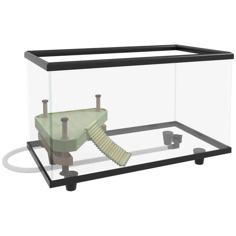 Glass Turtle Tank Aquarium with Basking Platform - 28L, Easy Drainage, Thermometer