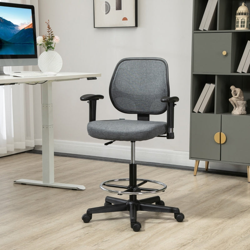 Grey Ergonomic Drafting Office Chair with Adjustable Height and Foot Ring