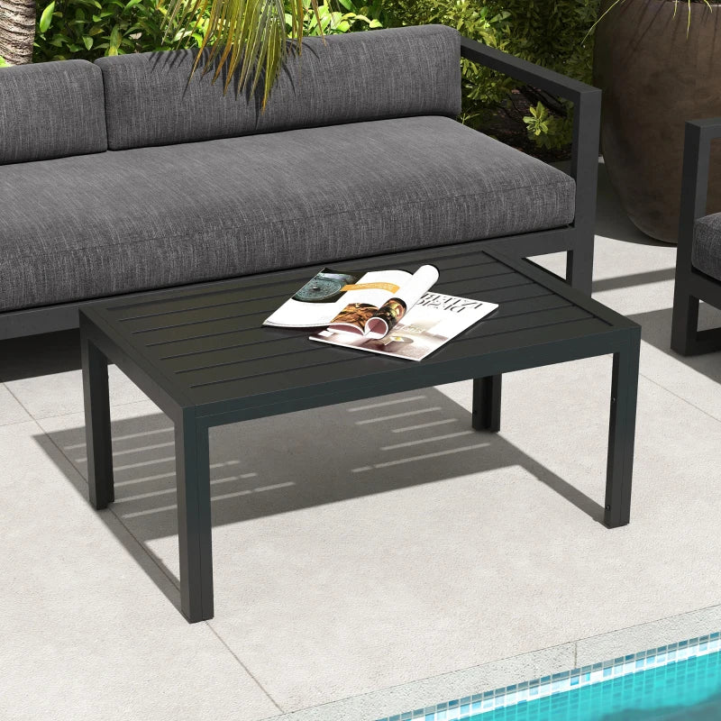 Black Steel Frame Rectangular Outdoor Patio Side Table