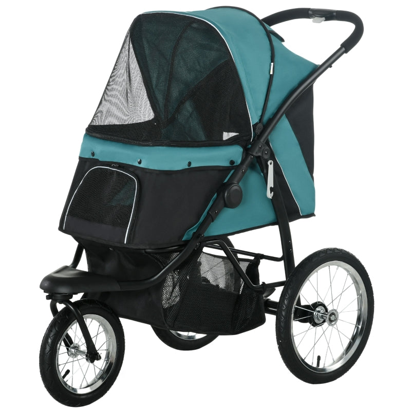 Green Foldable Pet Stroller with Canopy for Small and Medium Dogs