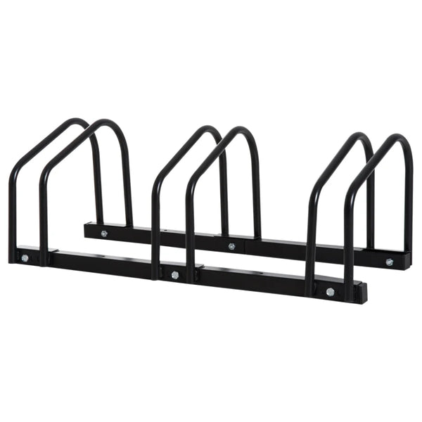 Black Bike Parking Rack - Wall or Floor Mount Bicycle Storage (3 Racks)