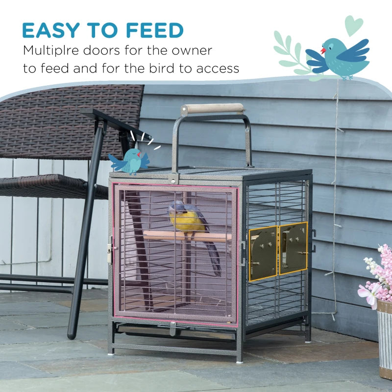 Portable Pet Bird Cage with Metal Handle - Blue