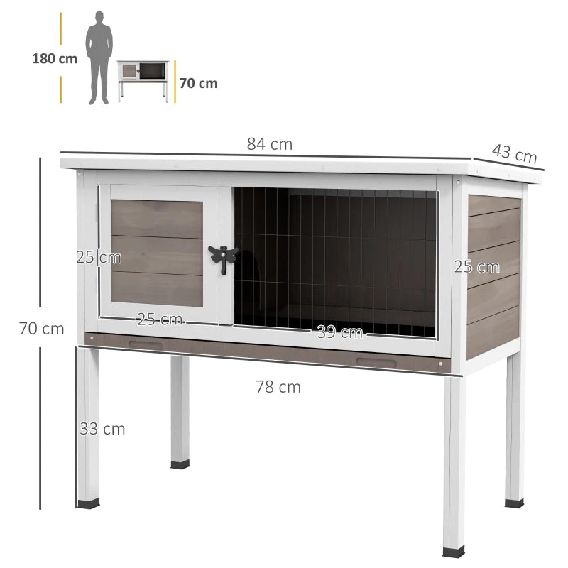 Wooden Rabbit Hutch with Asphalt Roof - Brown, 84 x 43 x 70cm