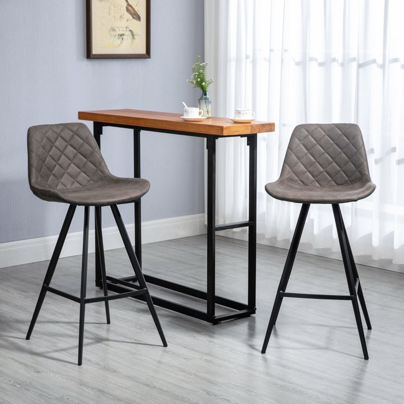 Set of 2 Dark Grey Microfiber Bar Stools with Steel Frame