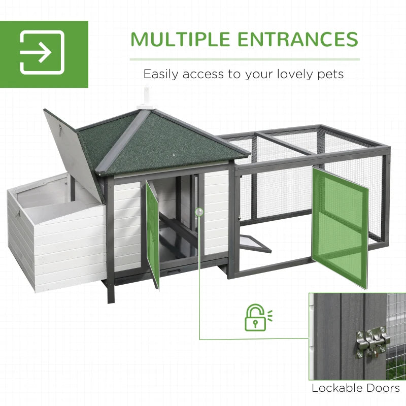 Grey Chicken Coop with Run and Nesting Box - Outdoor Poultry Pen 196x76x97cm