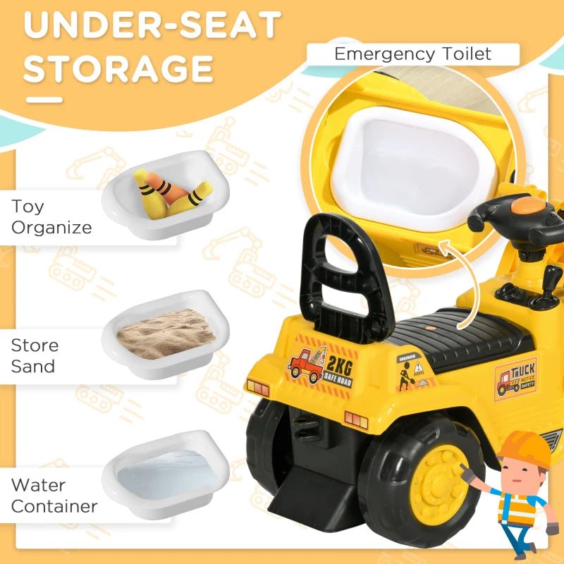 3-in-1 Yellow Ride-On Bulldozer Toy