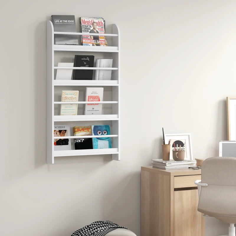 Wooden 4-Tier Wall Magazine Rack Shelf - White