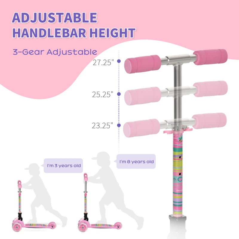 Foldable Pink Kids 3-Wheel Scooter with LED Flashing Wheels