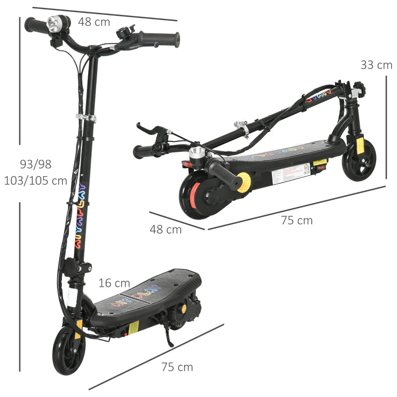 Black Foldable Electric Scooter with LED Headlight for Ages 7-14