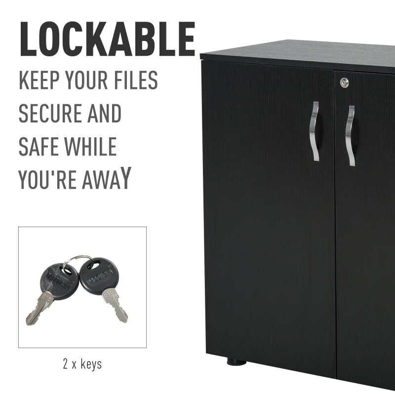 Black 2-Tier Lockable Office Storage Cabinet with 2 Keys