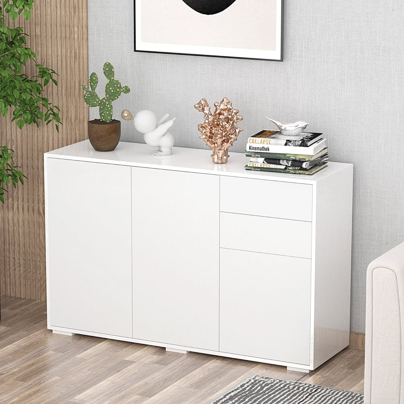 White High Gloss Sideboard with Push-Open Design and 2 Drawers