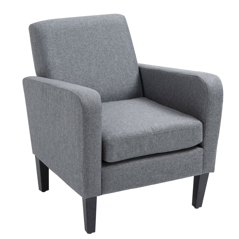 Grey Modern Accent Chair with Rubber Wood Legs for Living Room, Bedroom