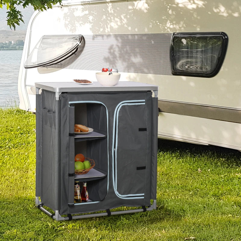 Aluminium Camping Cupboard with 3 Shelves - Portable Outdoor Kitchen Organizer