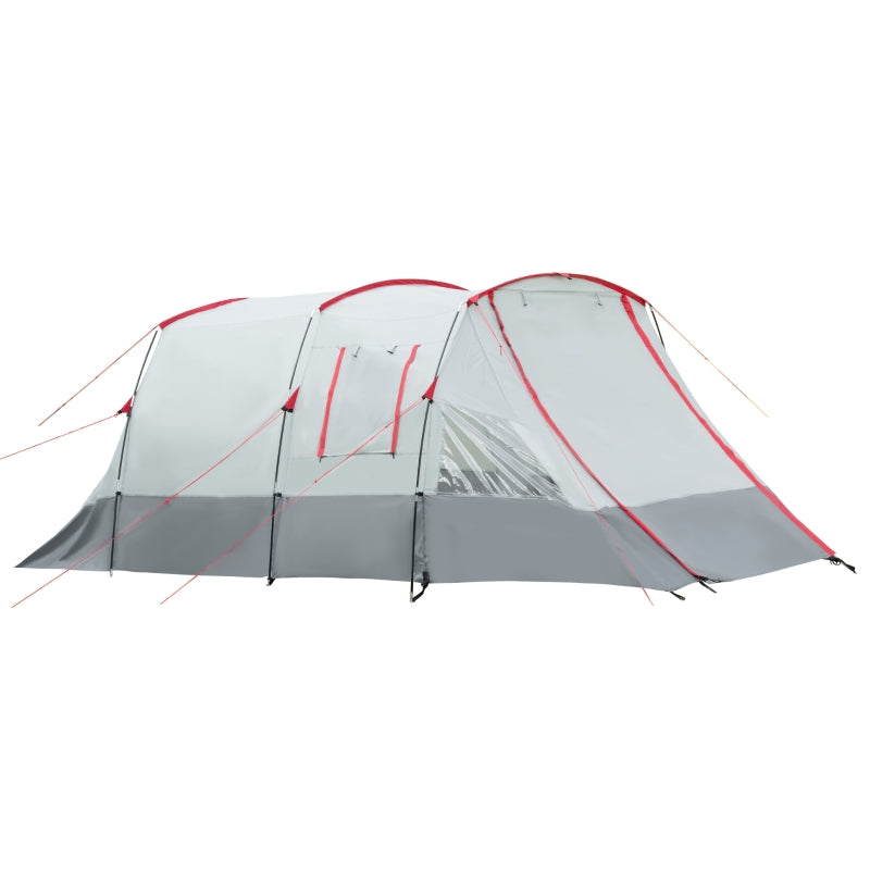 6-8 Person Grey Tunnel Camping Tent with Bedroom, Living Room, 3 Doors