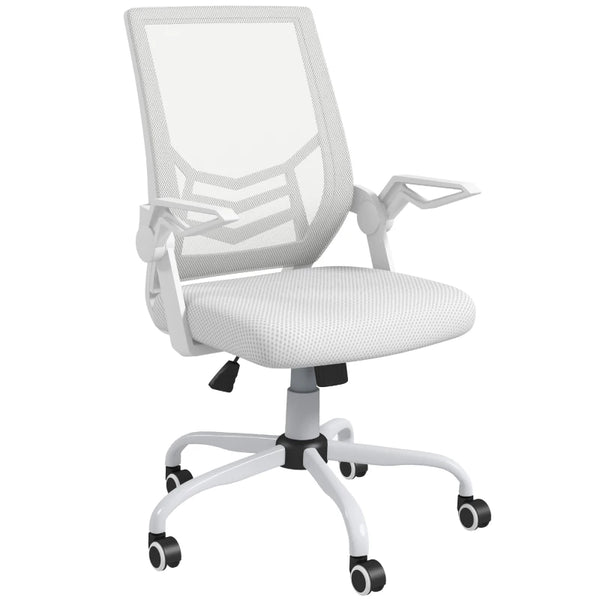 White Mesh Office Chair with Flip-up Armrests and Lumbar Support