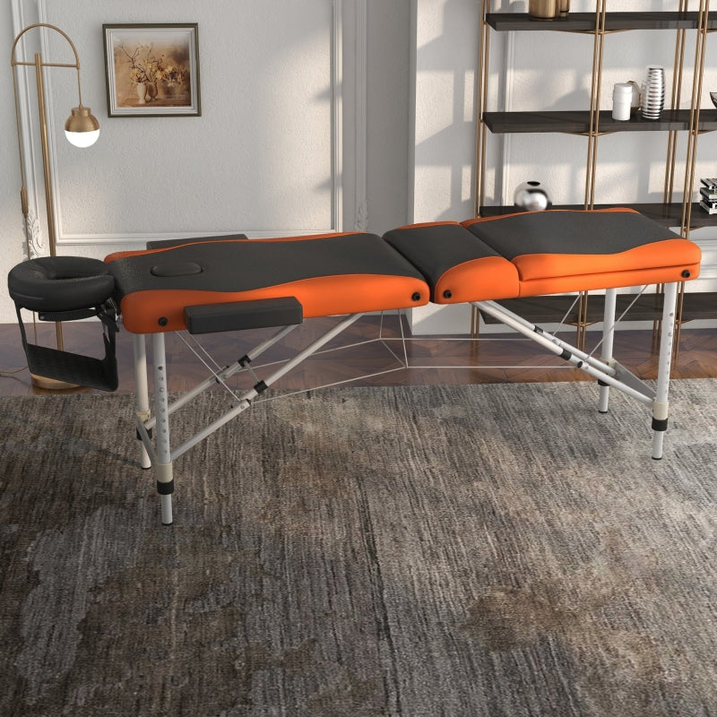 Foldable Black and Orange Massage Table for Salon and Spa