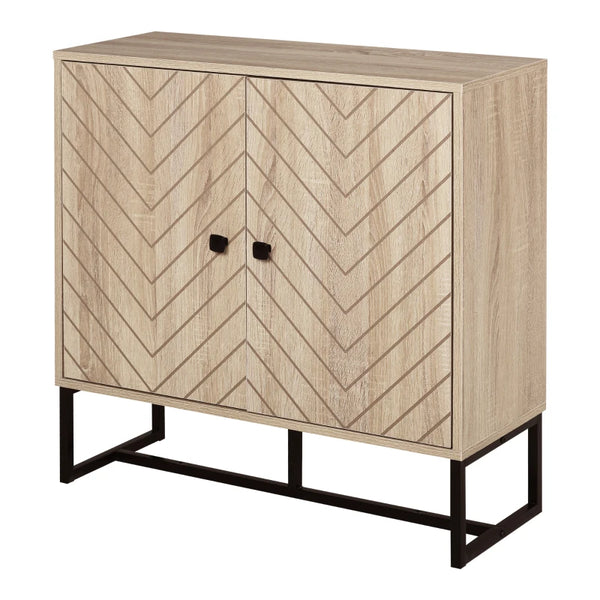 Oak 2-Tier Steel Frame Storage Cabinet, Home Organizer - 80H x 80L x 29.5Wcm