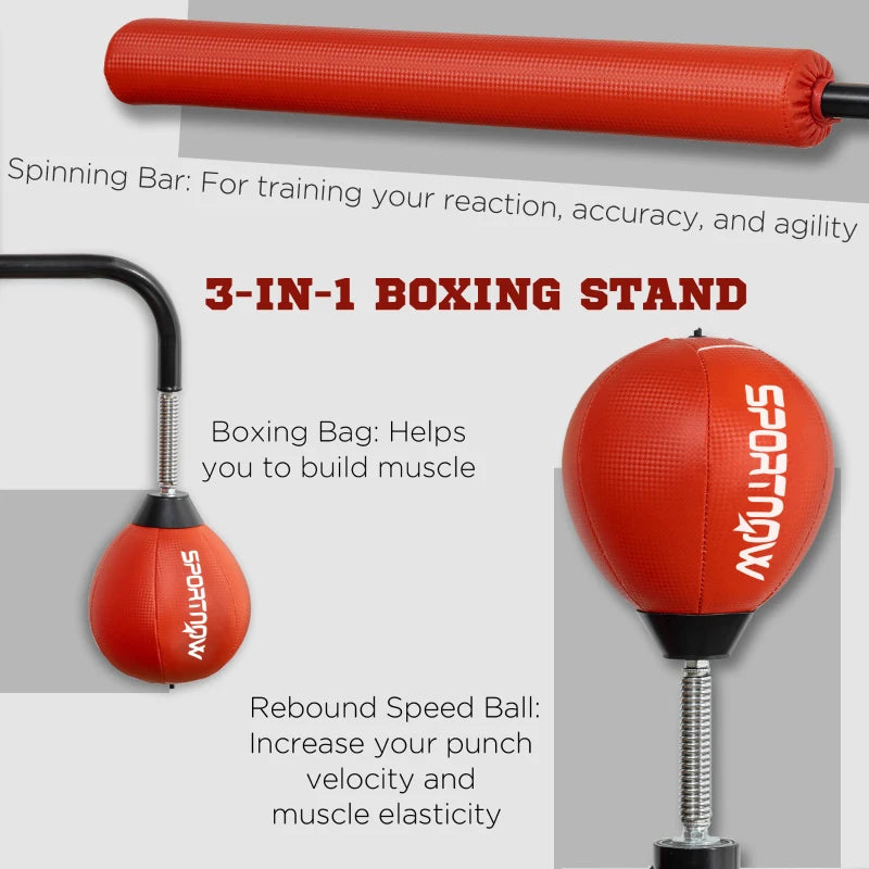 Red Freestanding Boxing Bag with Reflex Bar and Speed Balls