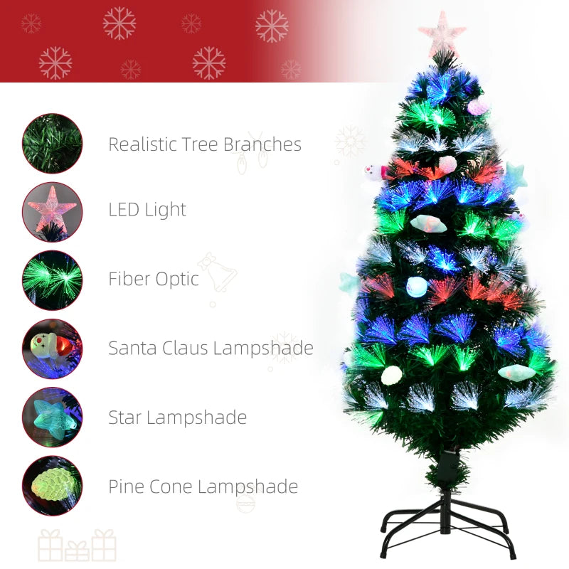 4FT Pre-Lit Green Christmas Tree with Fibre Optic Baubles and LED Lights