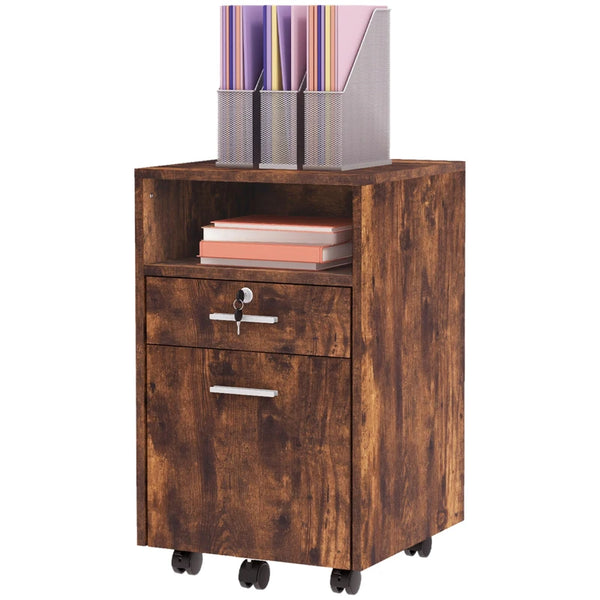 Wood-Effect 2-Drawer Filing Cabinet with Wheels