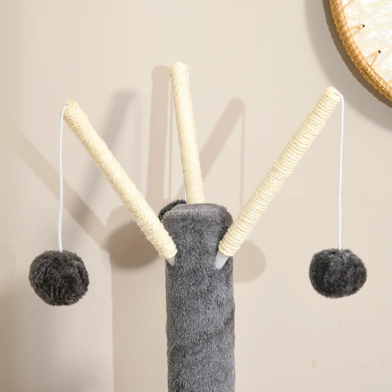 Grey Cat Tree Tower with Scratching Post and Interactive Toys