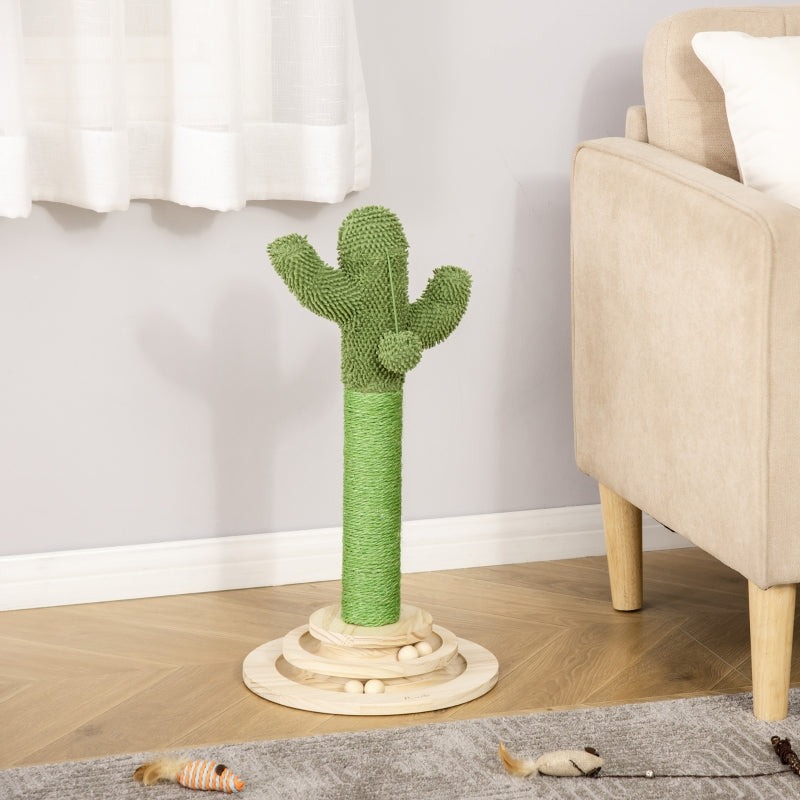 Cat Tree Cactus Scratching Post with Interactive Toys - 32x32x60cm