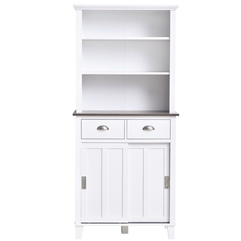 White Freestanding Kitchen Storage Cabinet with Sliding Doors and Shelves