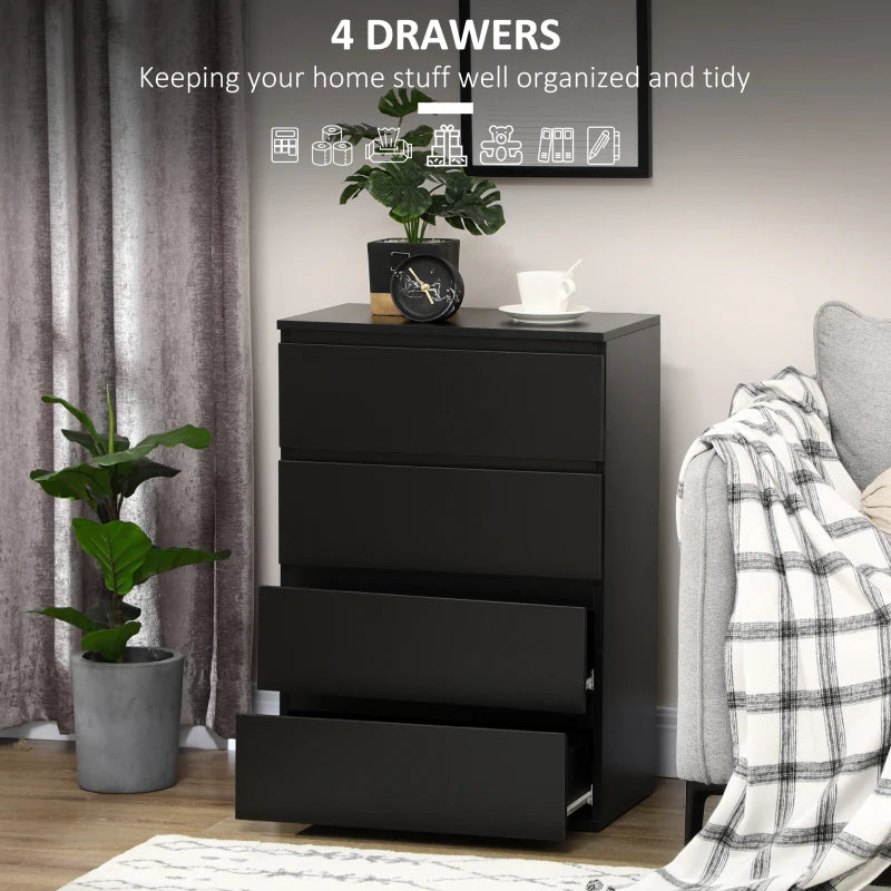 Modern Black 4-Drawer Storage Chest for Bedroom