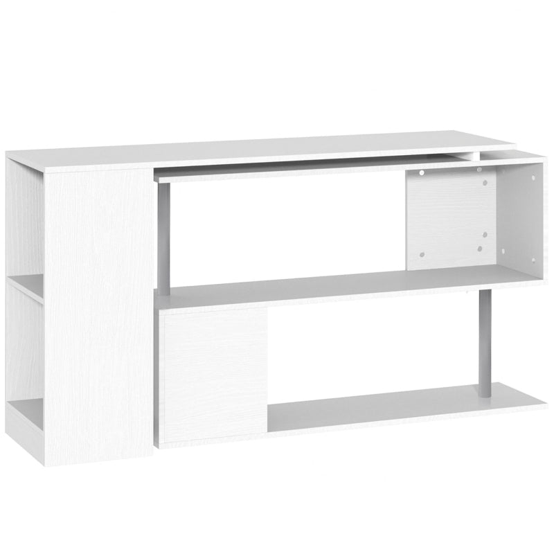 White L-Shaped Rotating Corner Desk with Storage Shelf - Home Office Workstation