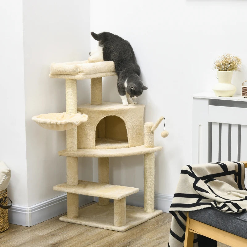 Cat Tree Tower with Scratching Post - Cream White, 100cm