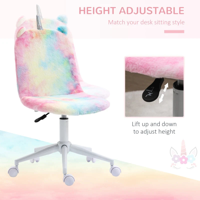 Rainbow Fluffy Unicorn Desk Chair with Swivel Wheel