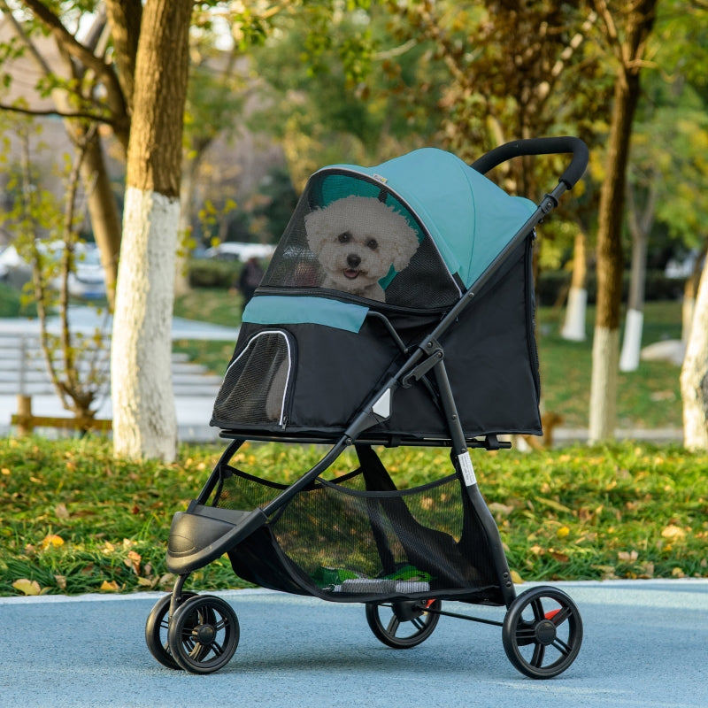 Foldable Pet Stroller with Rain Cover - Dark Green, XS/S Dogs