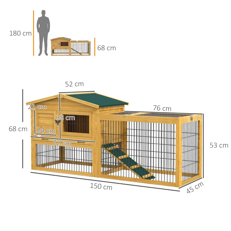 Yellow Wooden Rabbit Hutch with Outdoor Run