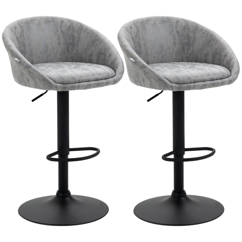 Modern Swivel Grey Bar Stools Set of 2 with Armrests and Footrest